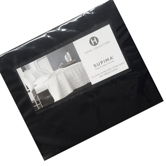 new BLACK Hotel Collection 680 TC 100% Cotton CAL KING EXTRA DEEP Fitted Sheet - Picture 1 of 6